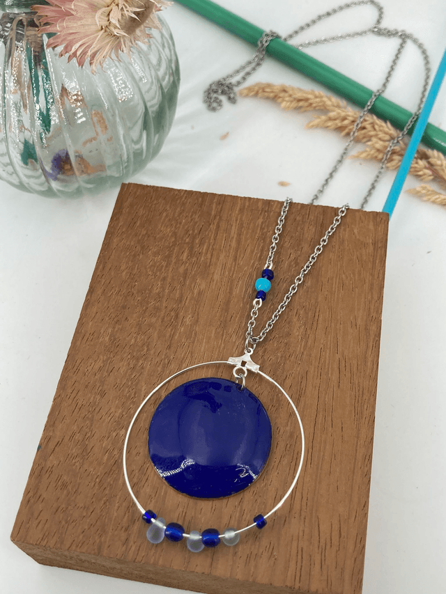 Sautoir en émail -chaine inoxydable - 4 coloris disponible