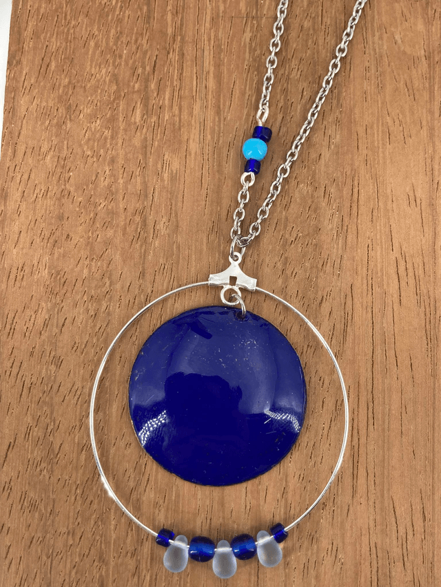 Sautoir en émail -chaine inoxydable - 4 coloris disponible